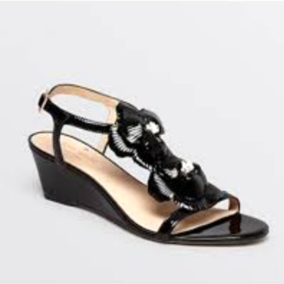 Kate Spade New York Daria open toe floral black leather wedge sandal women's 11